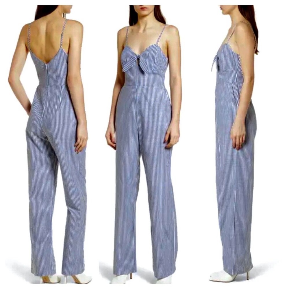 WAYF- Massa Front Tie-Knot-
Blue White Pin Striped Jumpsuit- S
